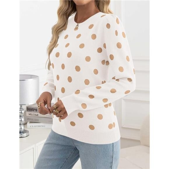 Women's Long Sleeve Crewneck Sweater – Fall Polka Dots - Picture 3 of 7